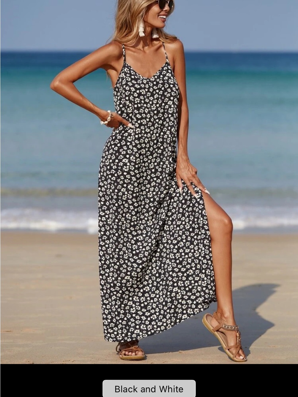 SHEIN Black and White Floral Maxi Sundress